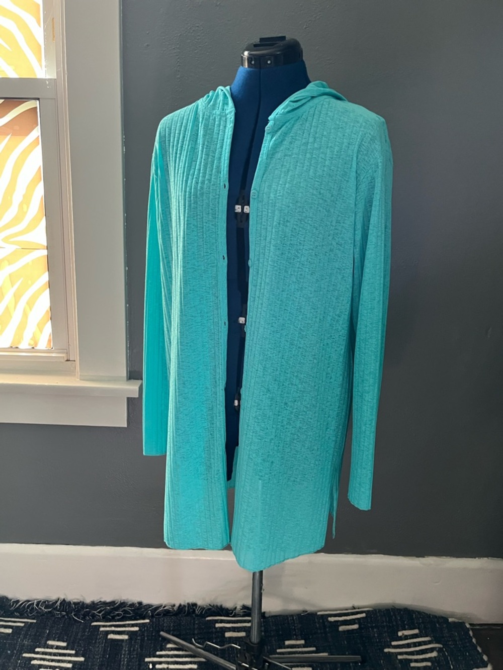 Tropical Escape Hooded Long-Sleeve Swim Cover-Up in Turquoise